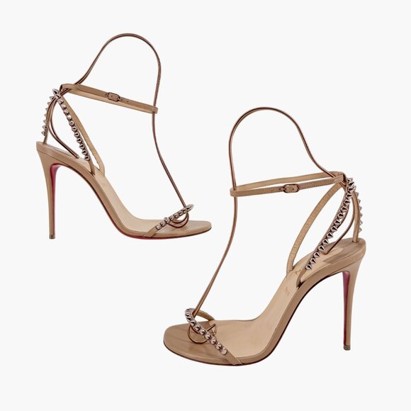 Christian Louboutin So Me Beige Leather Spike Sandals High Heels Size 38 US 8 - Picture 8 of 14
